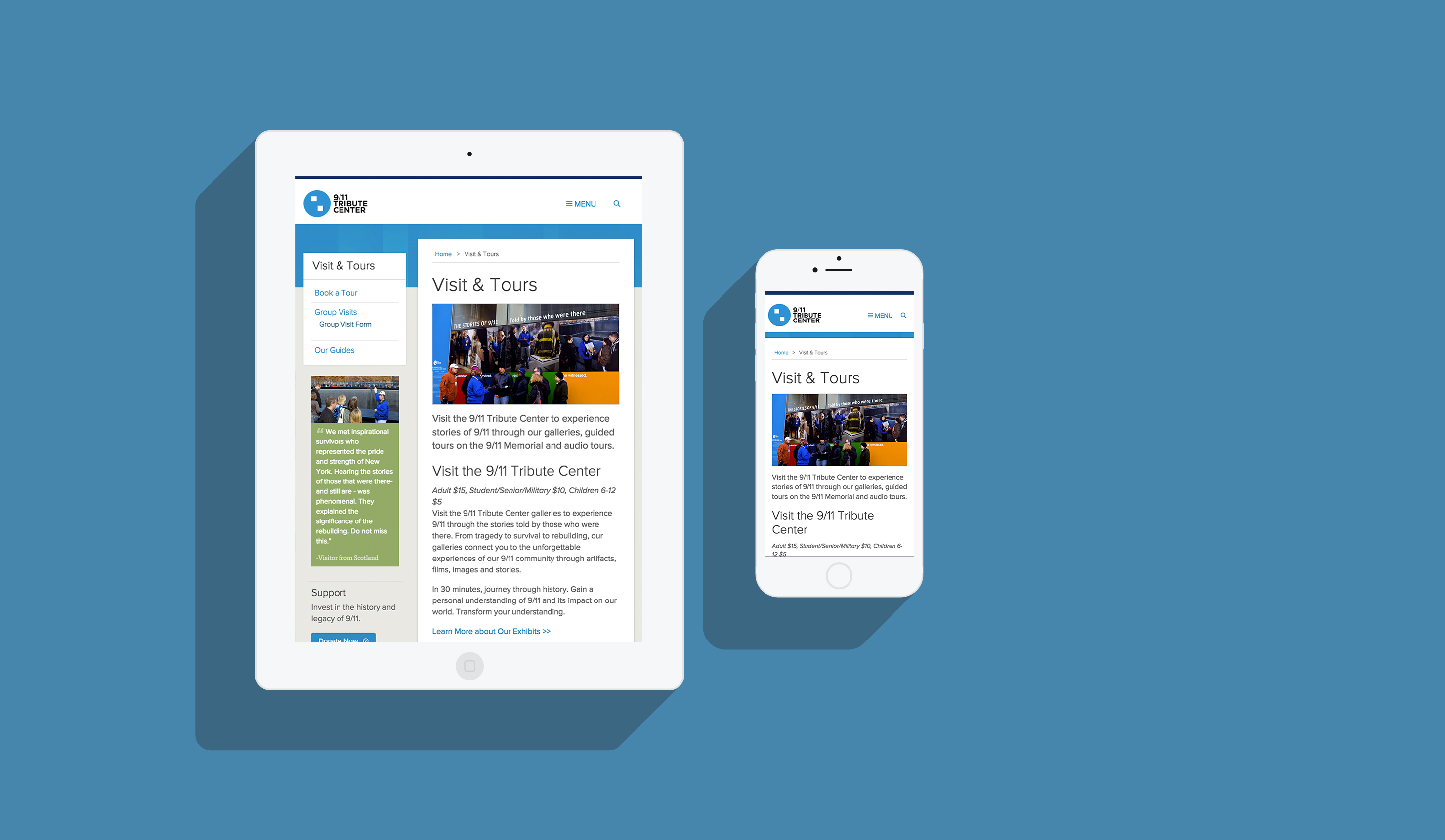 9/11 Tribute Center Website - Responsive Design on iPad and iPhone